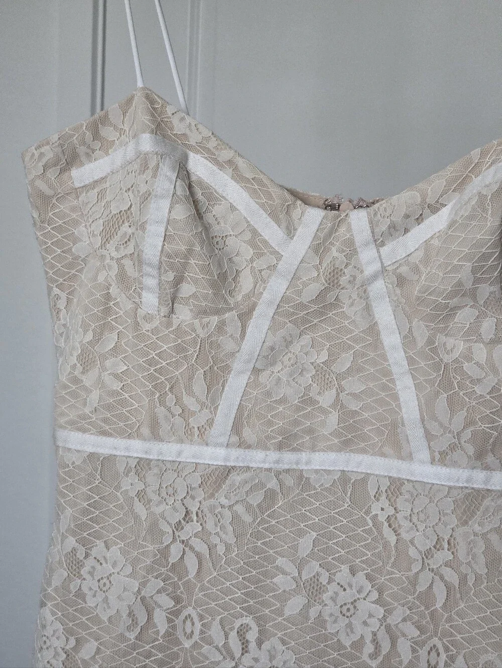 Superdown Lottie Lace Bustier Dress in White, Small, Mini Lace Spaghetti Straps